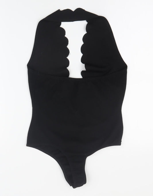 PRETTYLITTLETHING Womens Black  Polyester Bodysuit One-Piece Size 8 L10 in Snap