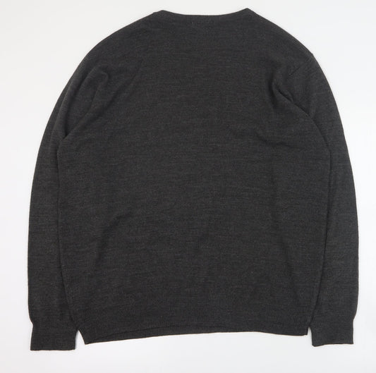 Capsule Mens Grey V-Neck  Acrylic Pullover Jumper Size XL