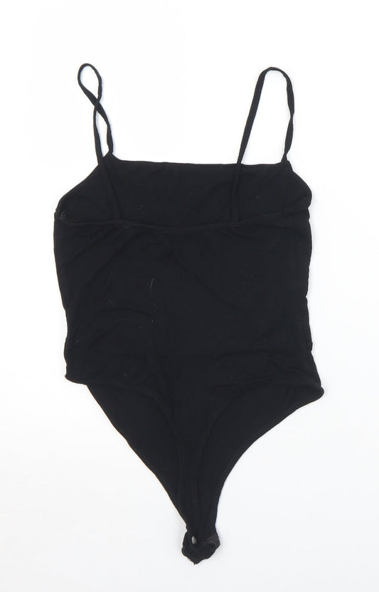 PRETTYLITTLETHING Womens Black  Viscose Bodysuit One-Piece Size 10  Snap