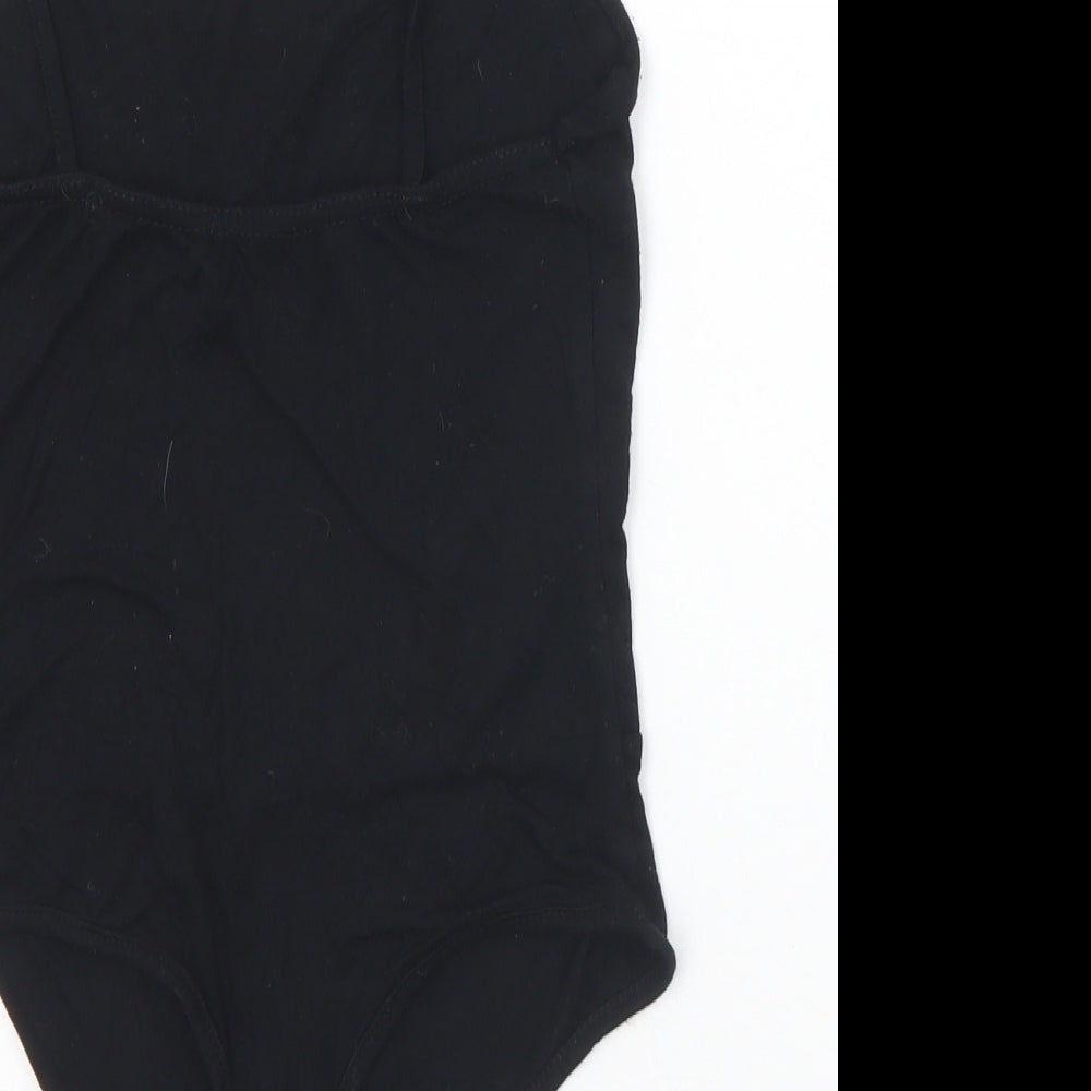 PRETTYLITTLETHING Womens Black  Viscose Bodysuit One-Piece Size 10  Snap