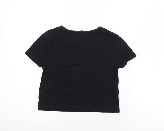 George Girls Black  Cotton Pullover T-Shirt Size 6-7 Years Crew Neck