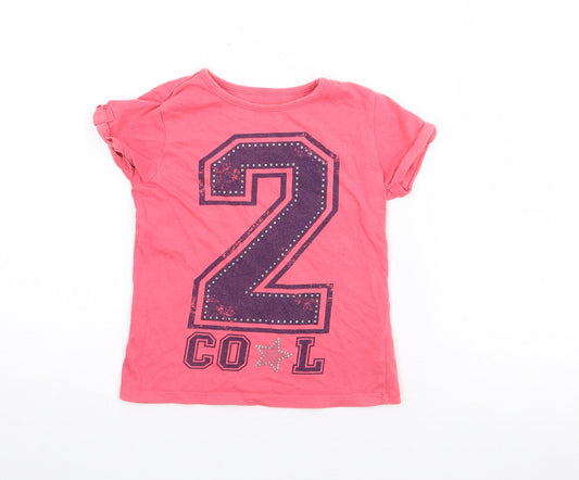 Dunnes Stores Girls Pink  Cotton Basic T-Shirt Size 7 Years Crew Neck