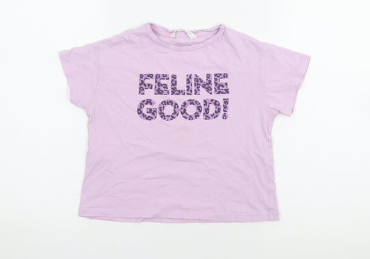 MNG Girls Purple  Cotton Basic T-Shirt Size 6 Years Crew Neck