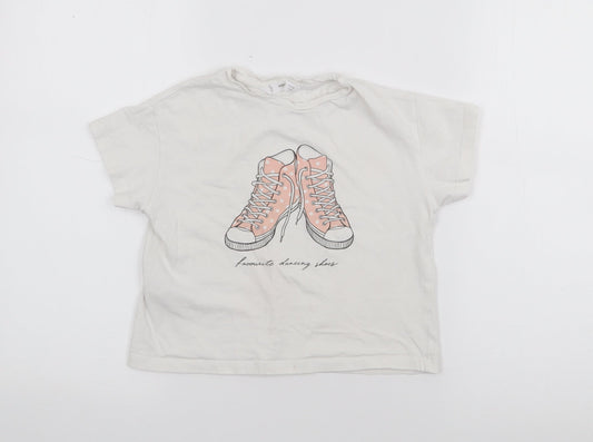 MNG Girls White  Cotton Basic T-Shirt Size 6 Years Crew Neck
