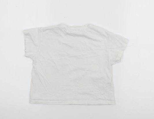 MNG Girls White  Cotton Basic T-Shirt Size 6 Years Crew Neck