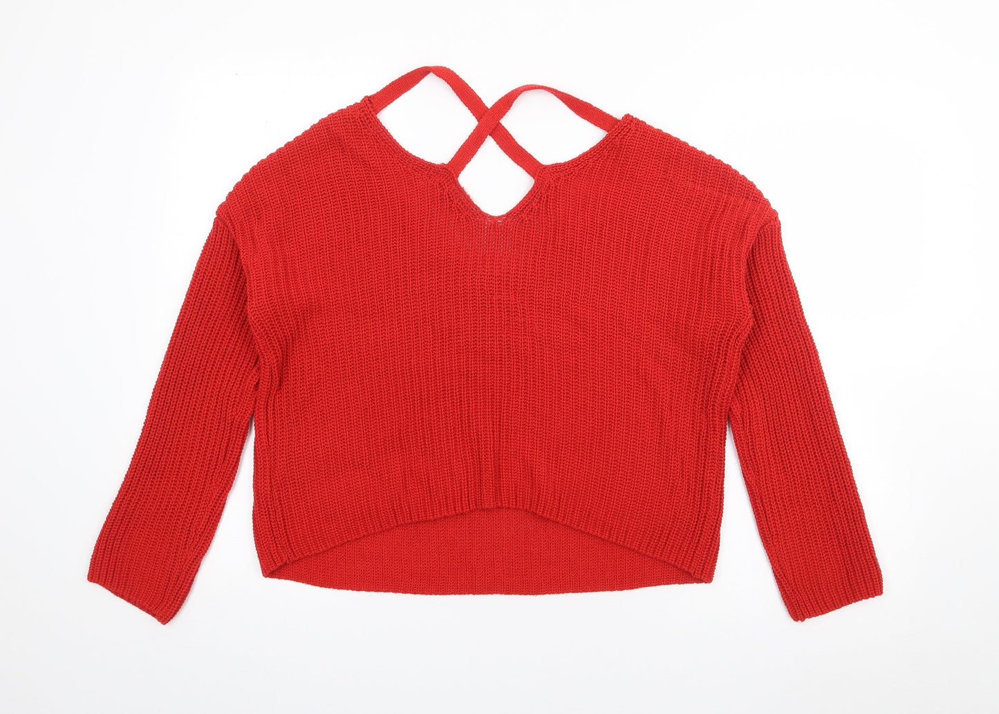 H&M Womens Red V-Neck  Acrylic Pullover Jumper Size S