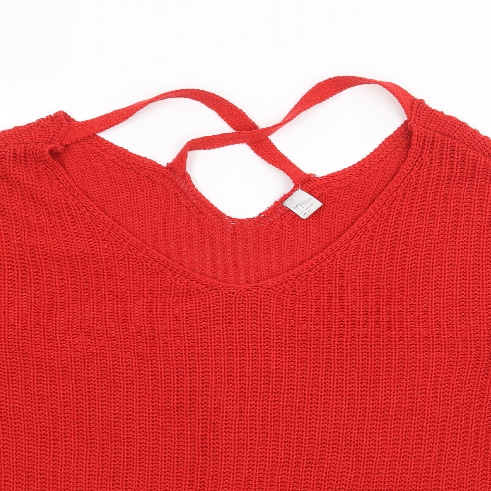 H&M Womens Red V-Neck  Acrylic Pullover Jumper Size S