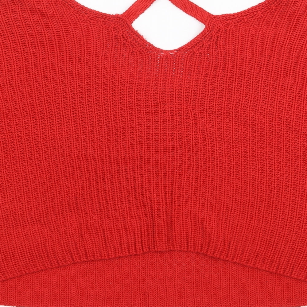 H&M Womens Red V-Neck  Acrylic Pullover Jumper Size S