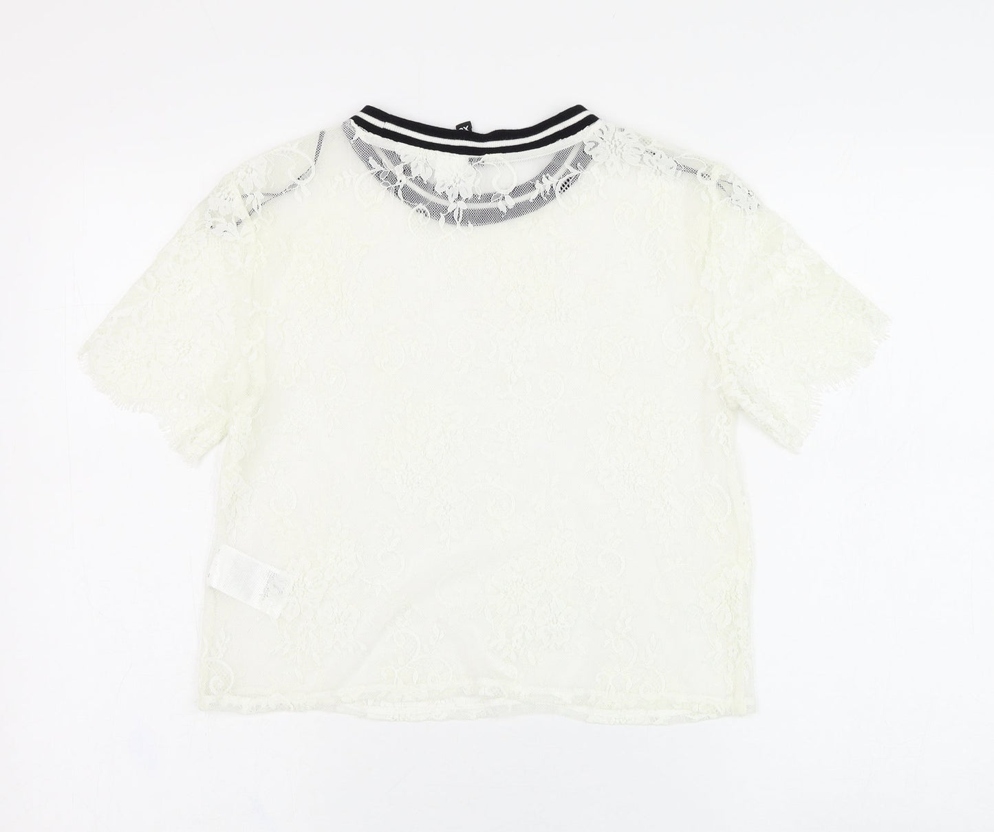 H&M Womens White  Polyamide Basic T-Shirt Size XS Round Neck - Lace
