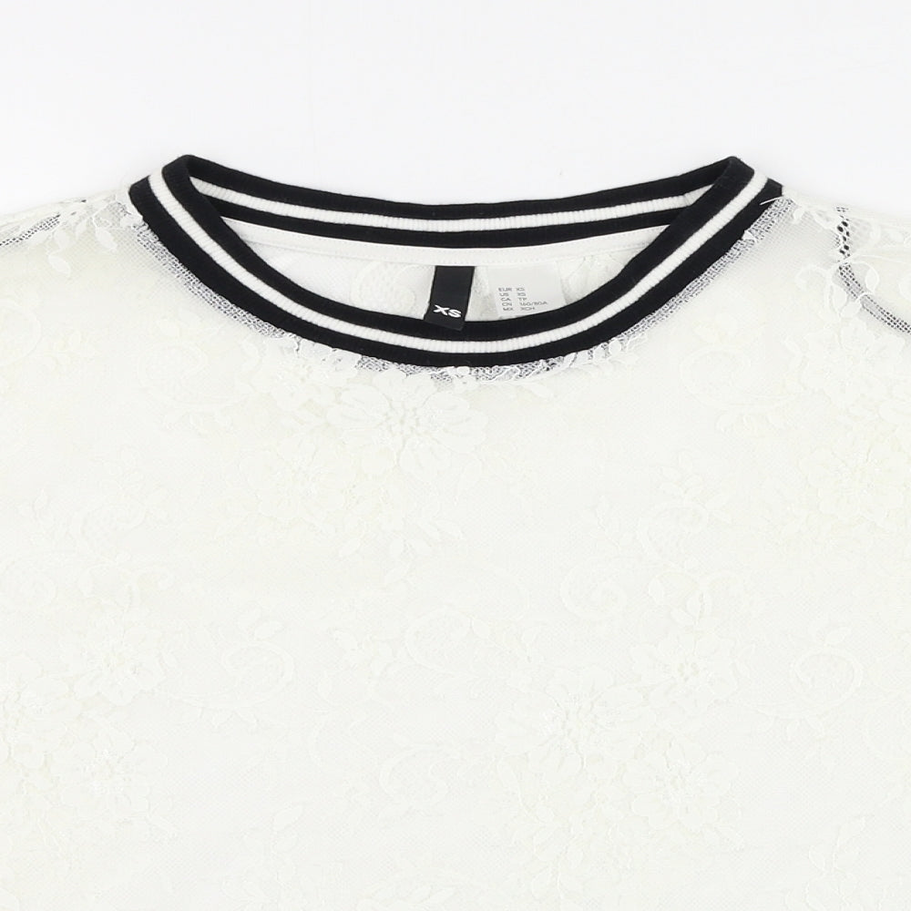 H&M Womens White  Polyamide Basic T-Shirt Size XS Round Neck - Lace