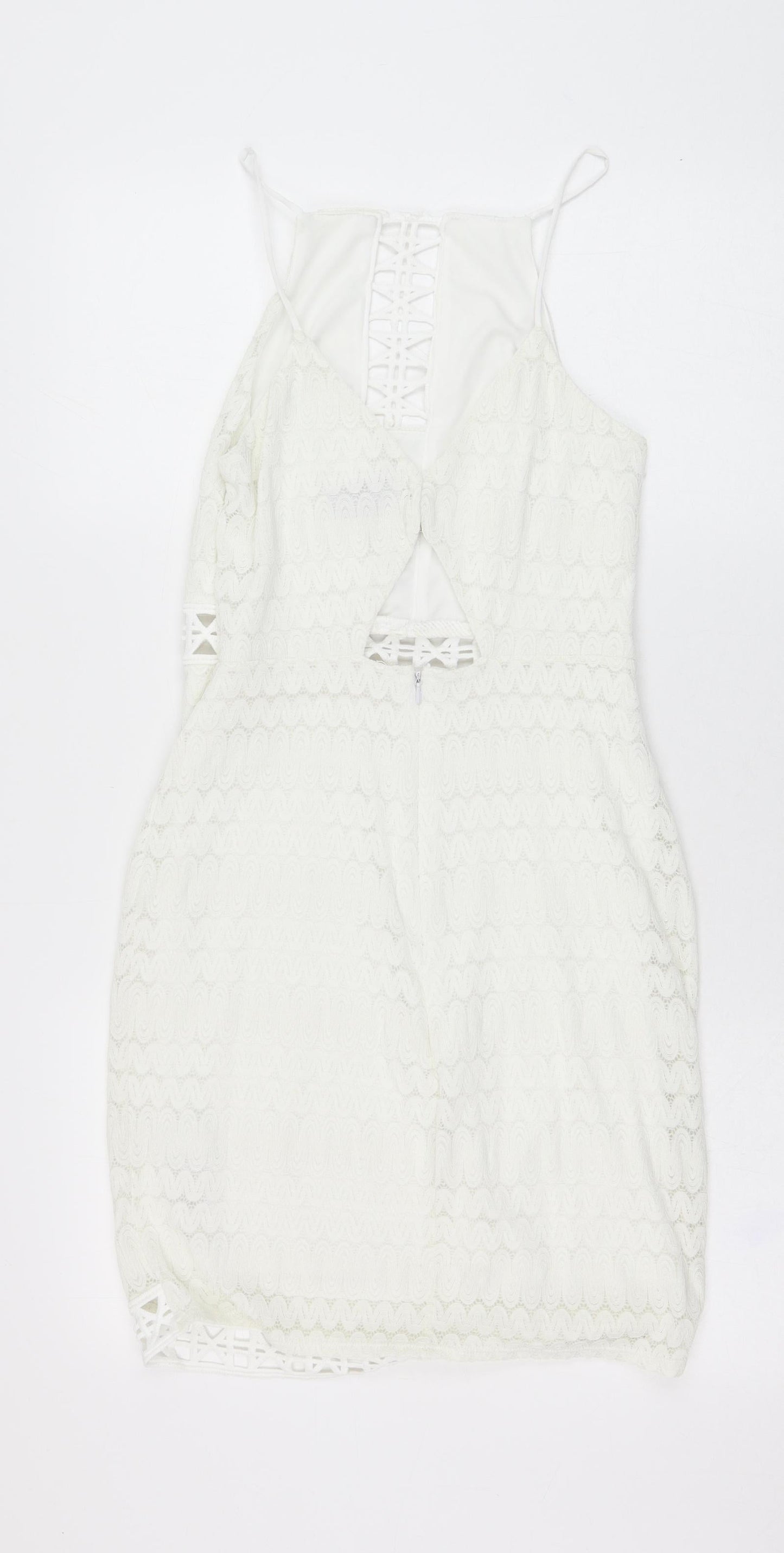 Topshop Womens Ivory  Nylon Pencil Dress  Size 8  Square Neck Hook & Loop