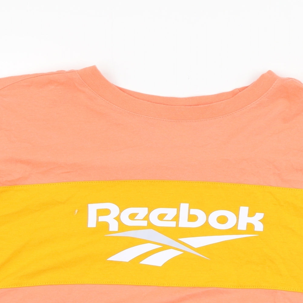 Reebok Womens Pink  Cotton Cropped T-Shirt Size 4 Round Neck