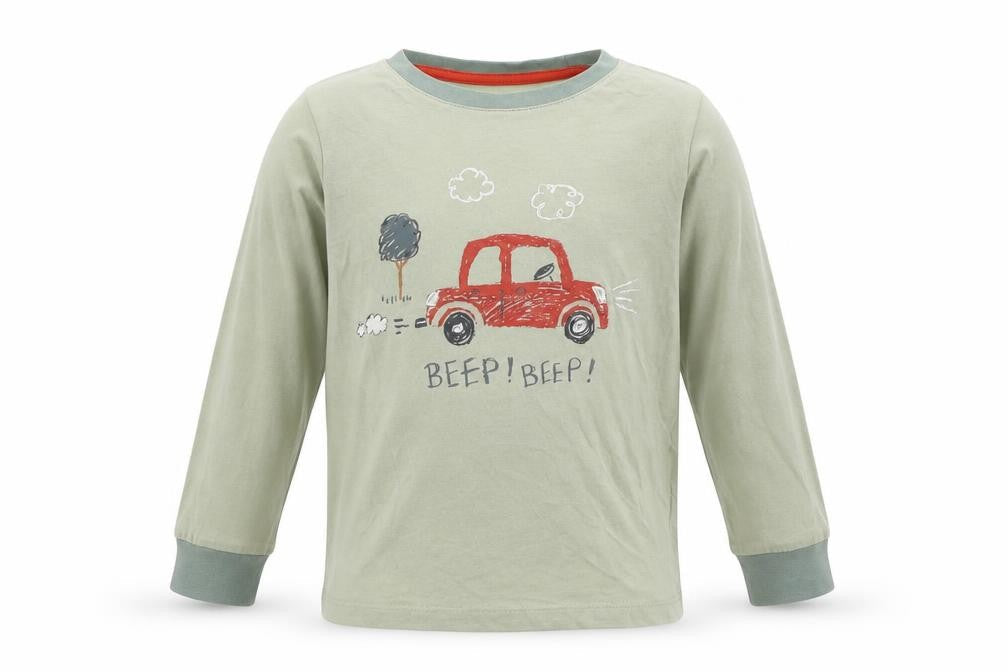 F&F Boys Green  Cotton Jersey T-Shirt Size 5-6 Years Round Neck Pullover - Car