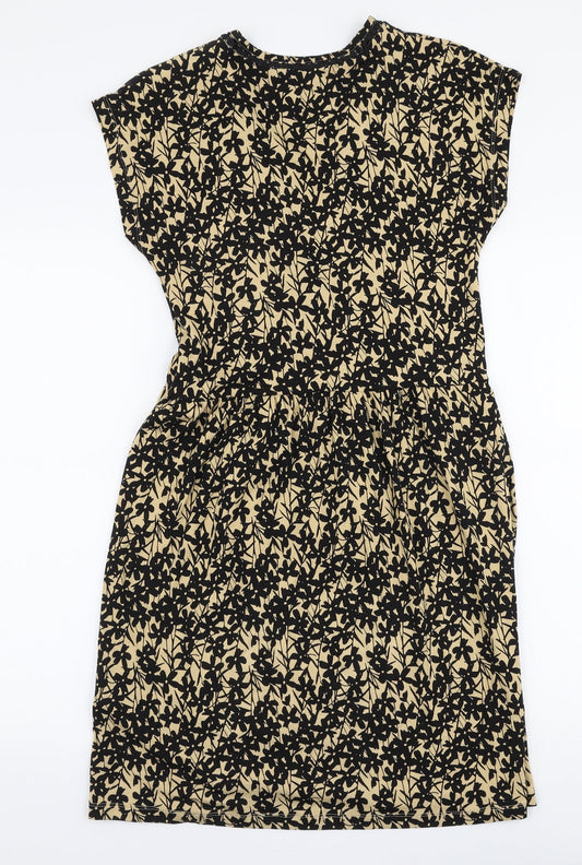 NEXT Womens Gold Floral Viscose A-Line  Size 8  V-Neck Pullover