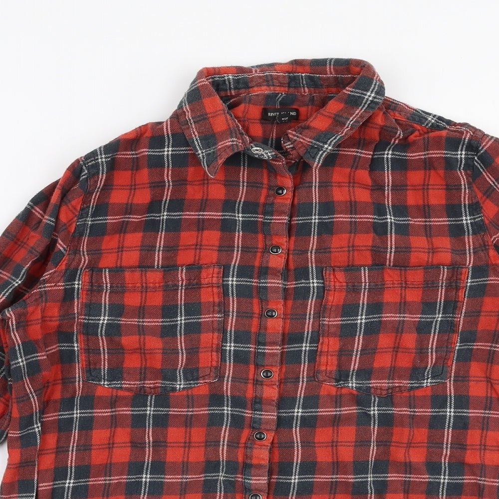 River Island Womens Multicoloured Check 100% Cotton Jersey Button-Up Size 8 Collared
