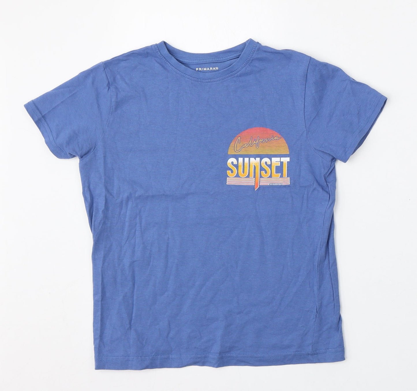Primark Boys Blue  Polyester Basic T-Shirt Size 8-9 Years Round Neck