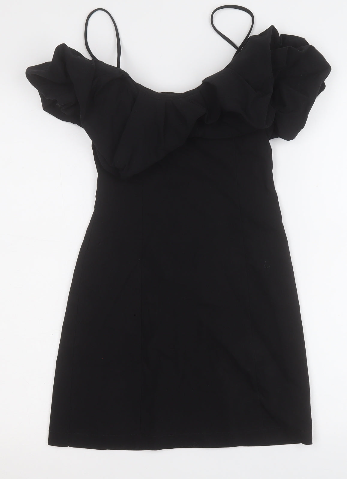 Stradivarius Womens Black  Cotton A-Line  Size S  Round Neck
