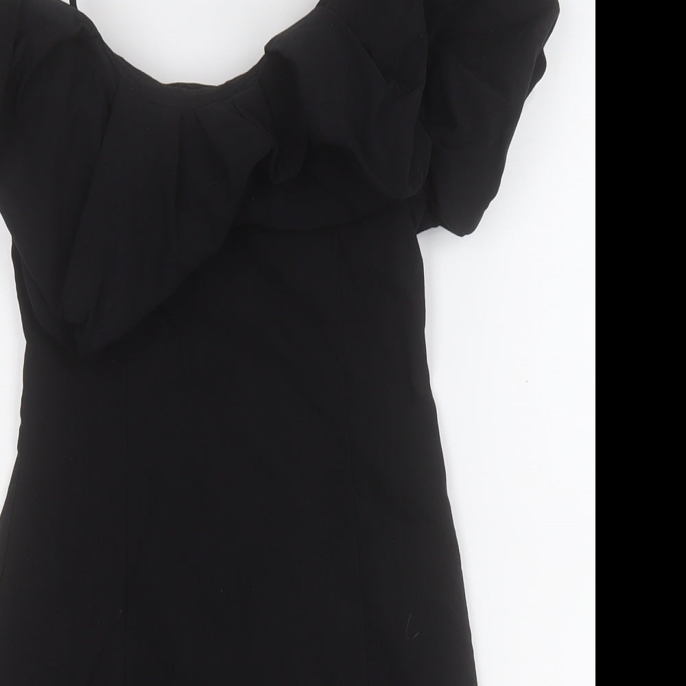 Stradivarius Womens Black  Cotton A-Line  Size S  Round Neck
