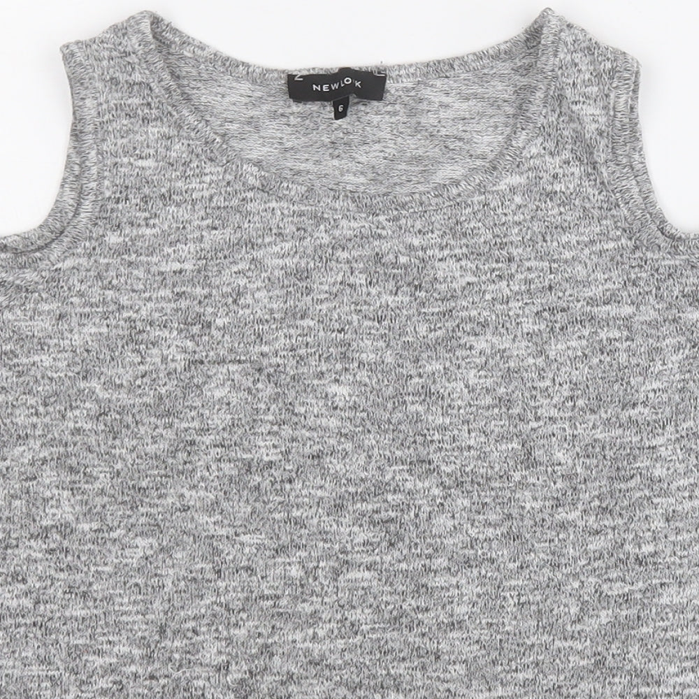 New Look Womens Grey  Polyester Basic T-Shirt Size 6 Round Neck