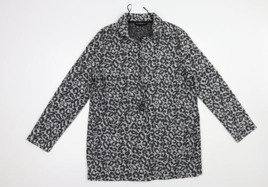 Dunnes Stores Womens Grey Animal Print  Jacket Coatigan Size M  Button