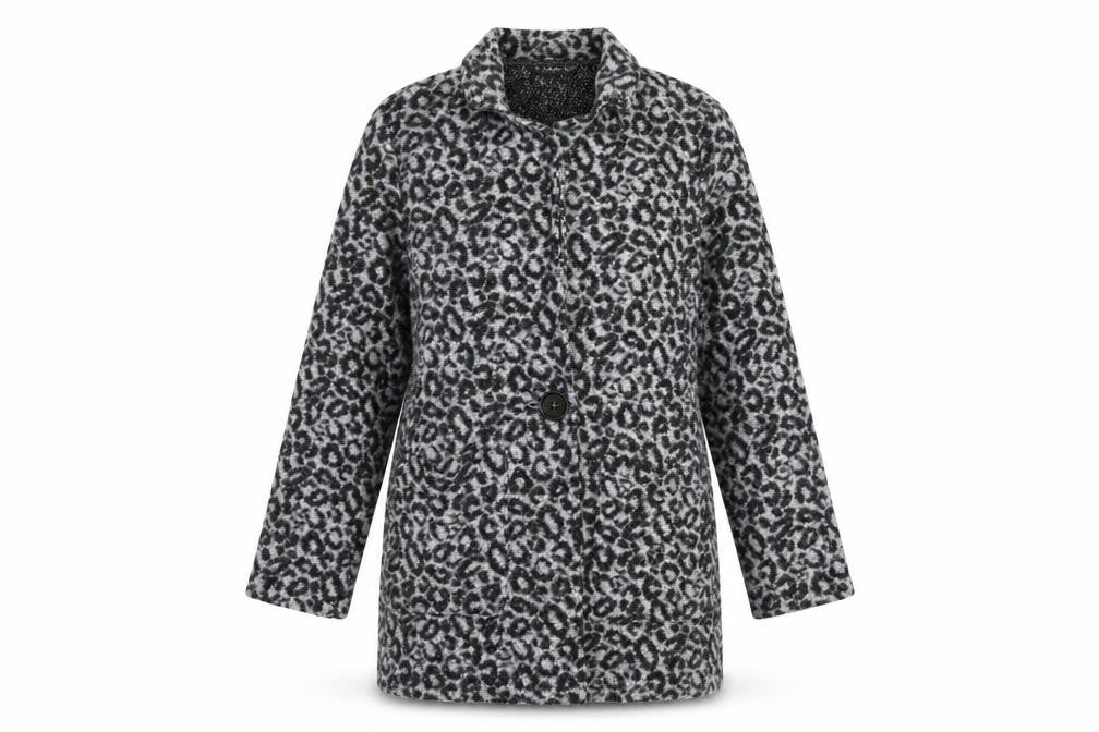 Dunnes Womens Grey Animal Print  Jacket Coatigan Size M  Button