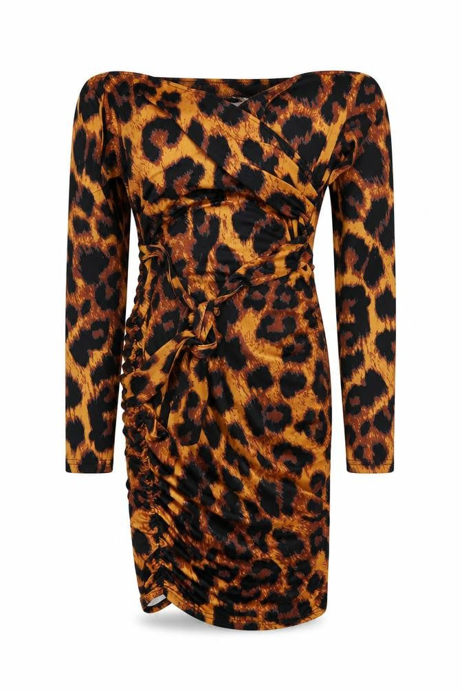 CHICME Womens Orange Animal Print Cotton Bodycon  Size XL  Off the Shoulder Pullover