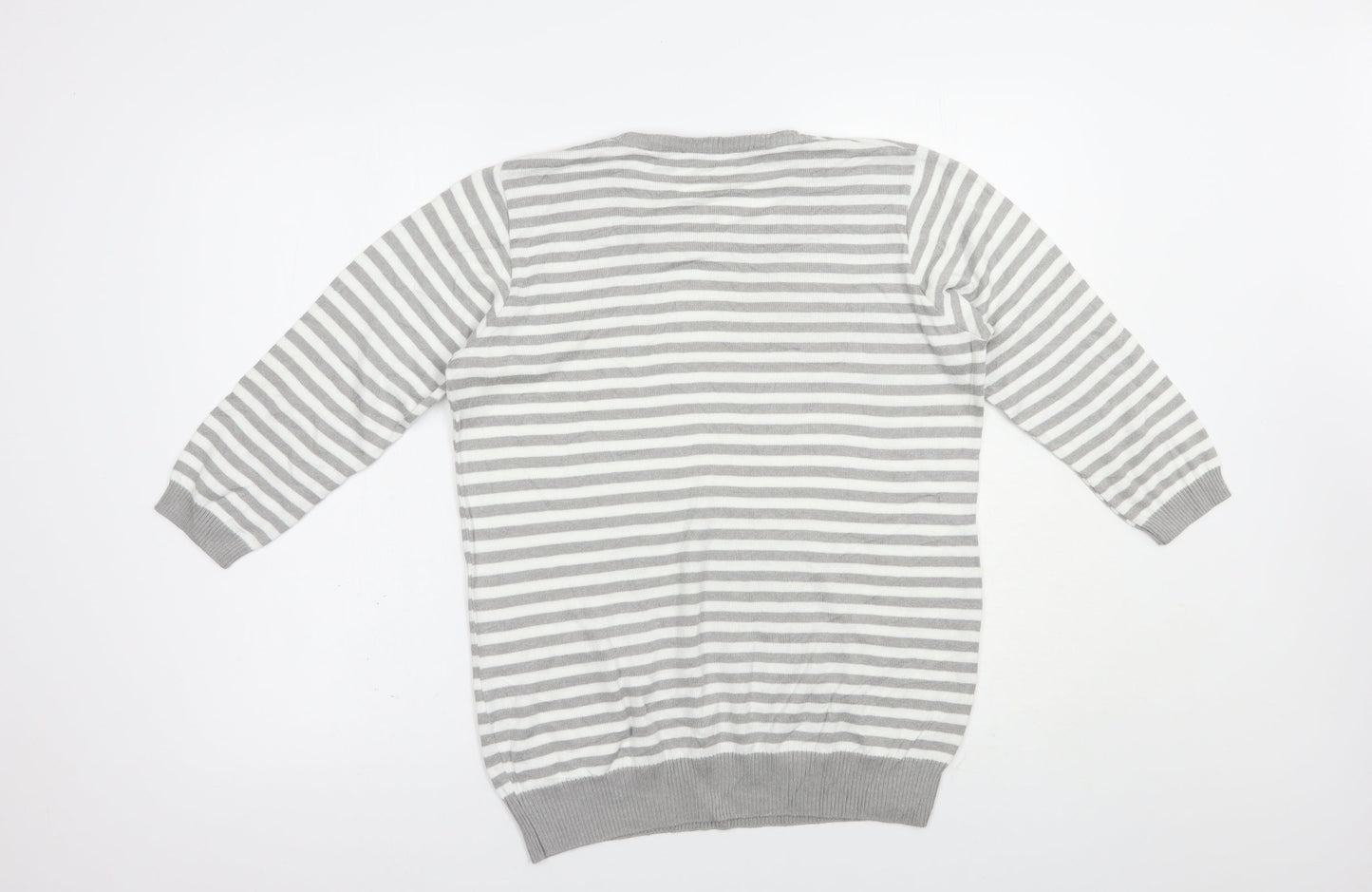 Preworn Womens Grey Square Neck Striped Cotton Pullover Jumper Size M