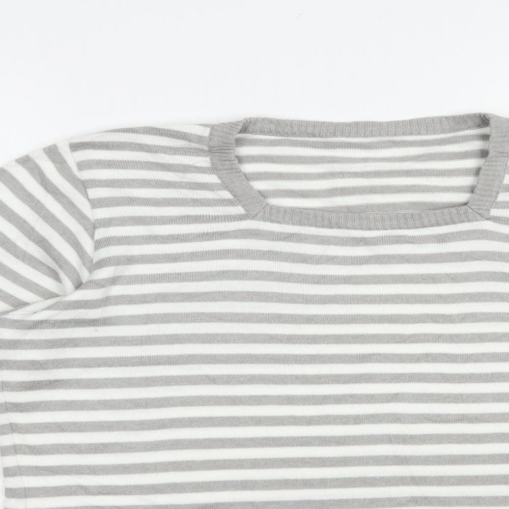 Preworn Womens Grey Square Neck Striped Cotton Pullover Jumper Size M