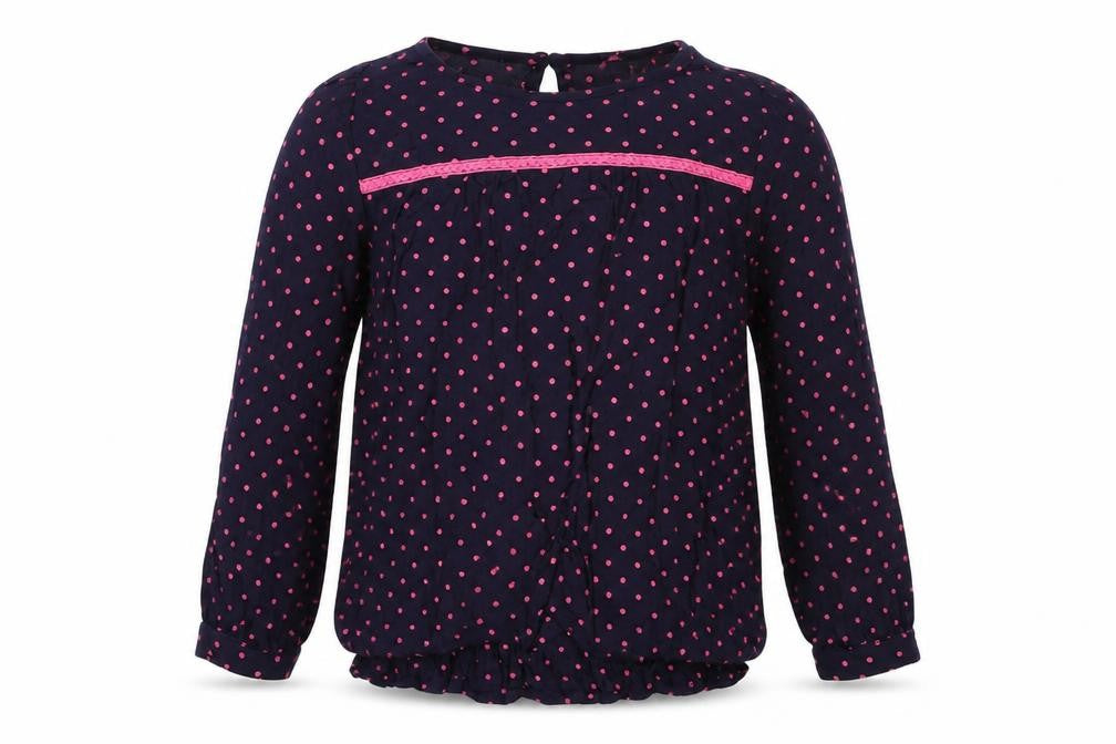Primark Girls Blue Polka Dot Viscose Basic Blouse Size 5-6 Years Crew Neck Button