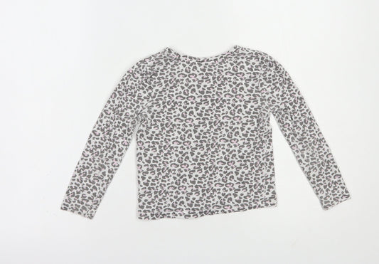 Primark Girls Grey Animal Print Cotton Basic T-Shirt Size 4-5 Years Crew Neck Pullover