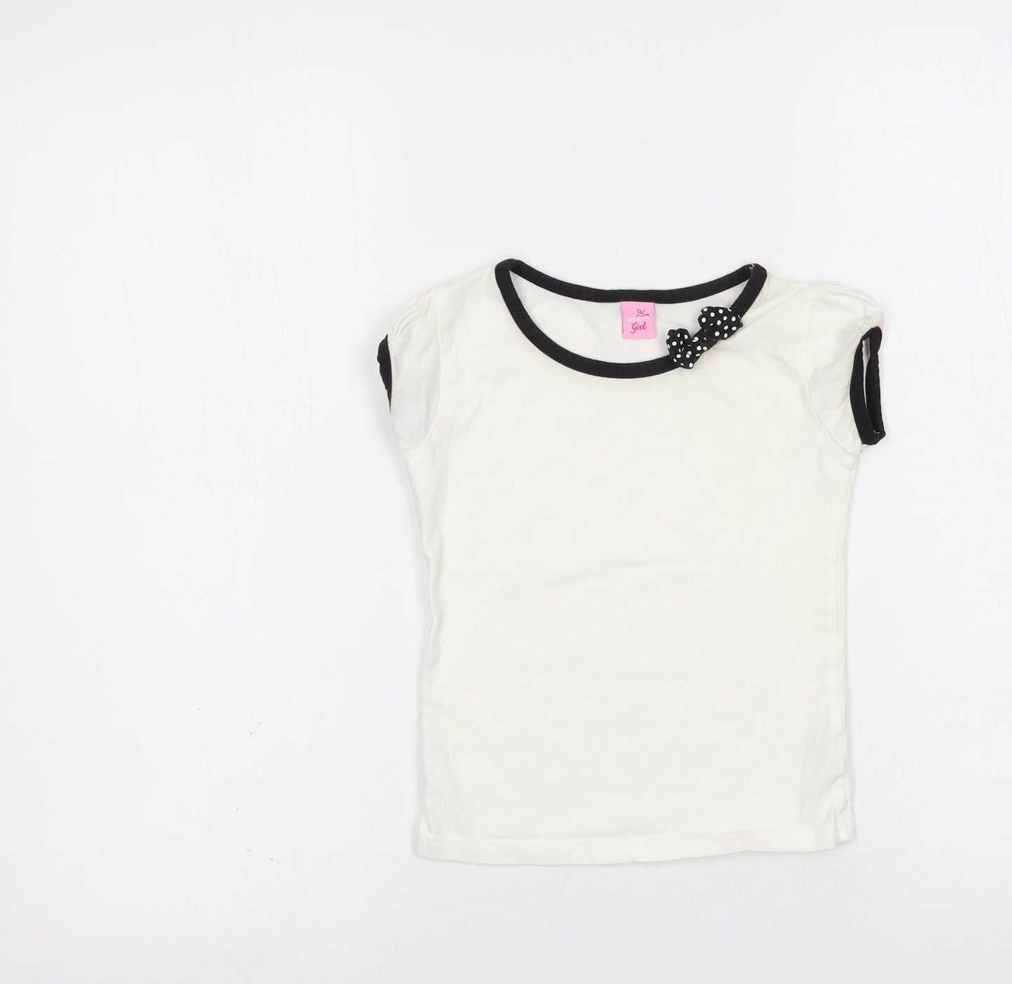 Adams Girls White  Cotton Basic T-Shirt Size 5 Years Boat Neck Pullover