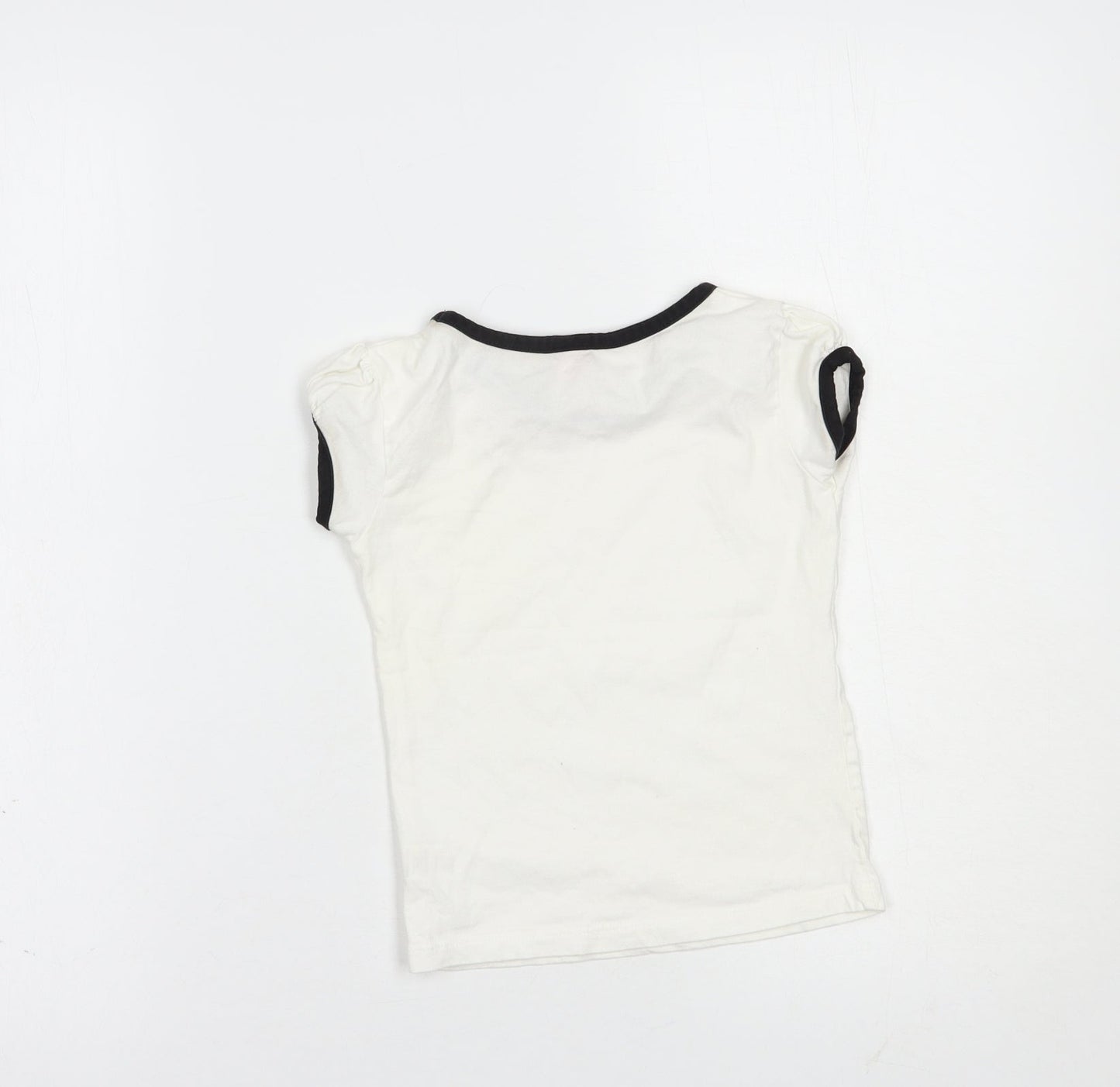 Adams Girls White  Cotton Basic T-Shirt Size 5 Years Boat Neck Pullover