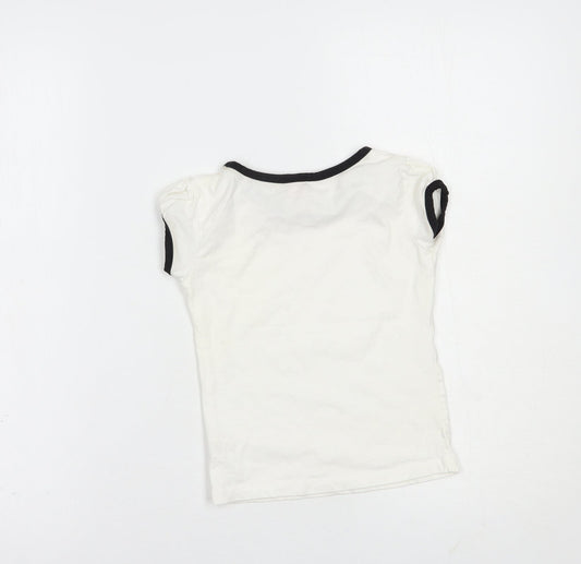 Adams Girls White  Cotton Basic T-Shirt Size 5 Years Boat Neck Pullover