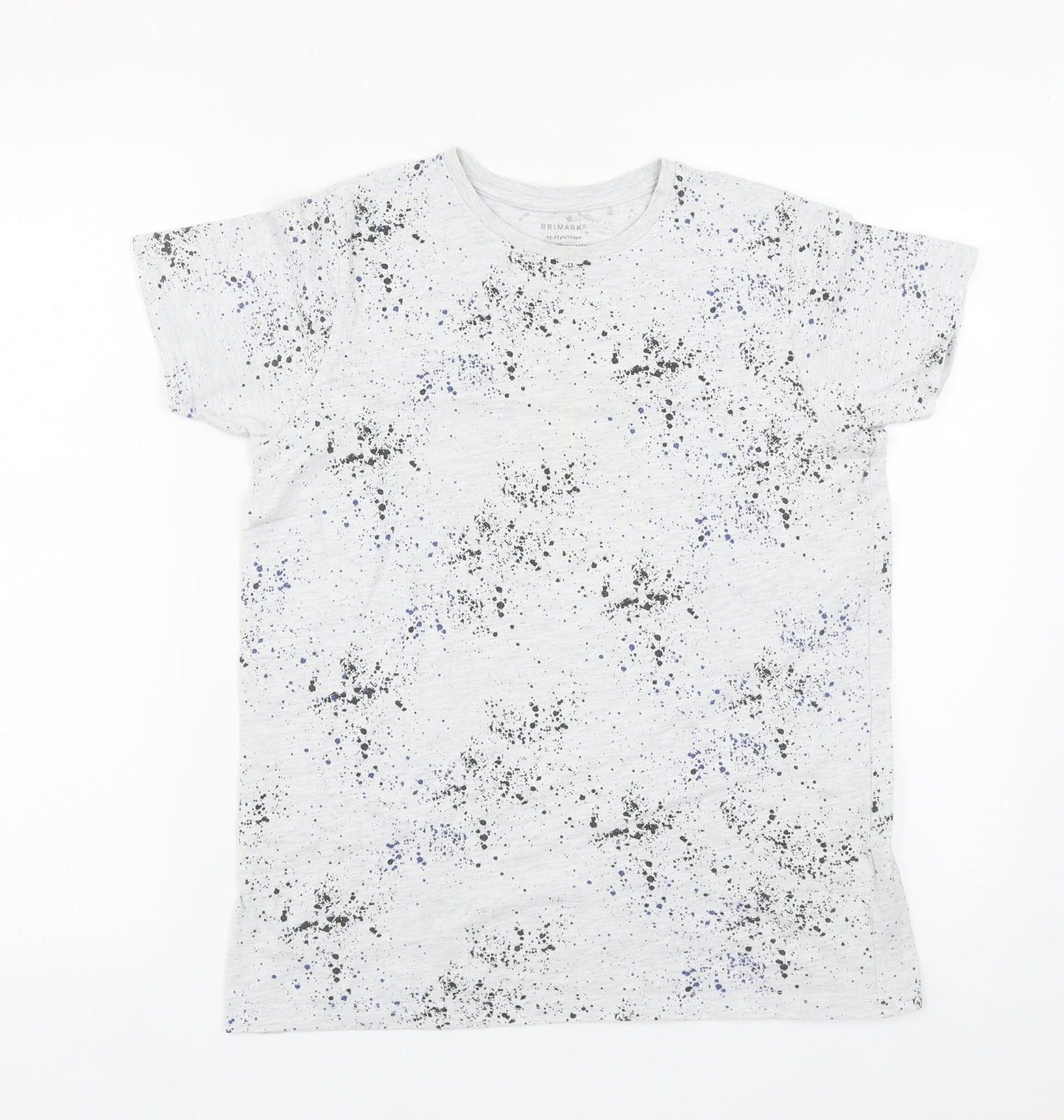 Primark Boys Grey Geometric Cotton Basic Casual Size 12-13 Years Round Neck