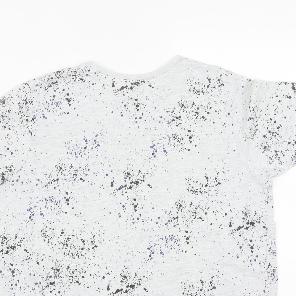 Primark Boys Grey Geometric Cotton Basic Casual Size 12-13 Years Round Neck