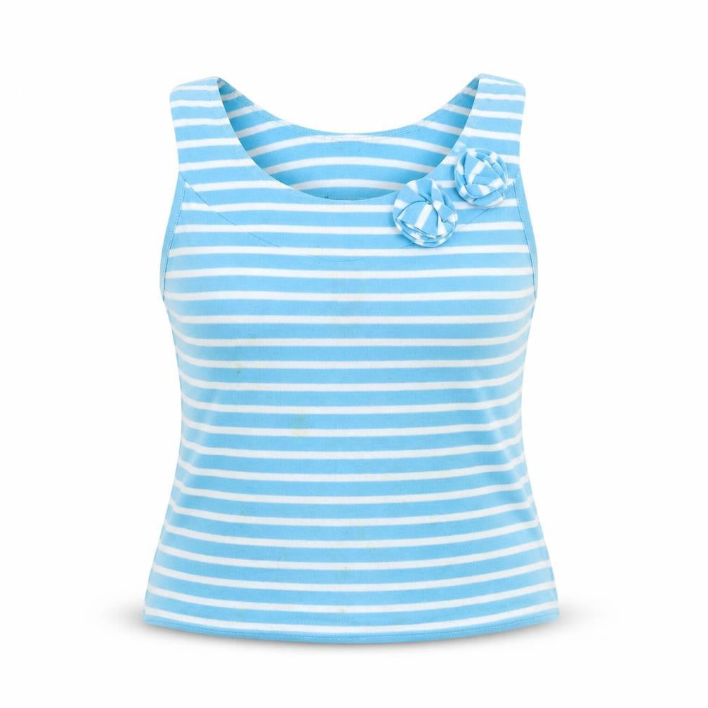 CMD Womens Blue Striped Polyester Basic Tank Size M Round Neck