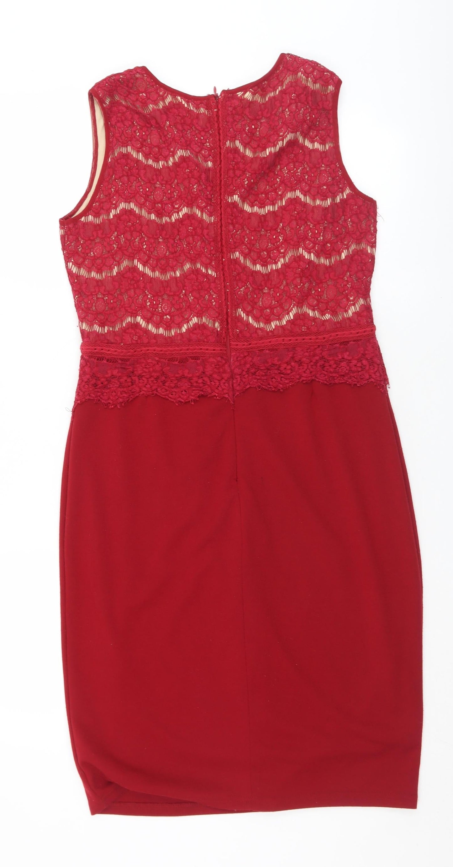 Marc Angelo Womens Red  Cotton Shift  Size 14  Round Neck Zip