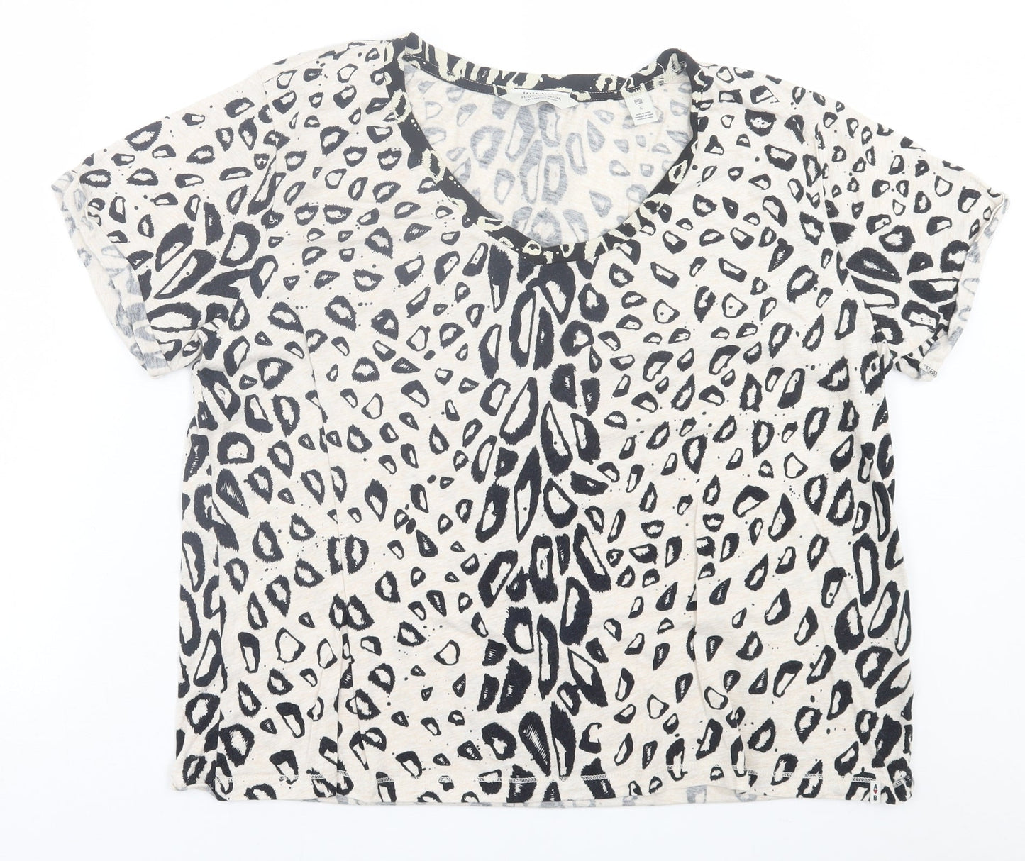 Scotch & Soda Womens Beige Animal Print Cotton Basic T-Shirt Size S V-Neck