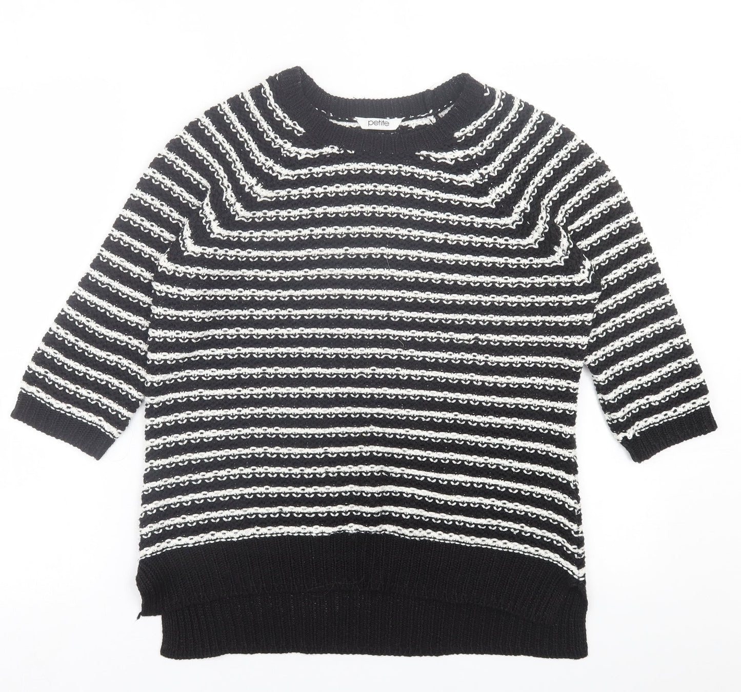 BHS Womens Black Crew Neck Striped Acrylic Pullover Jumper Size 14