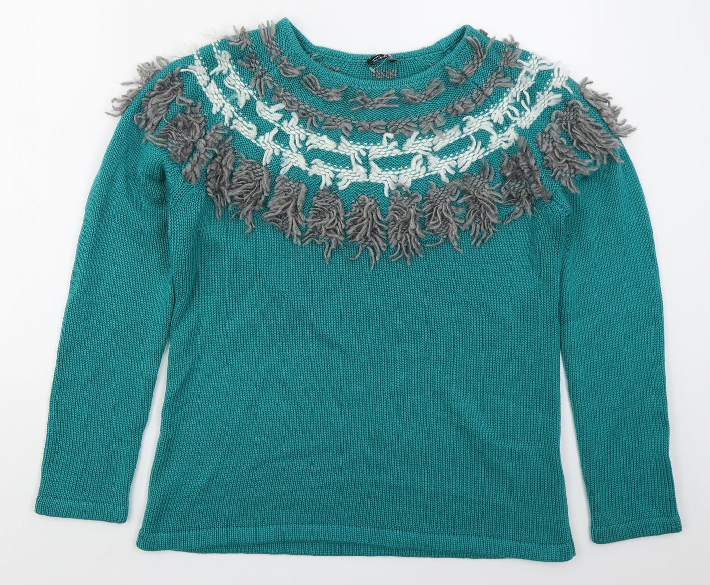 Eureca Womens Green Crew Neck  Acrylic Pullover Jumper Size 14