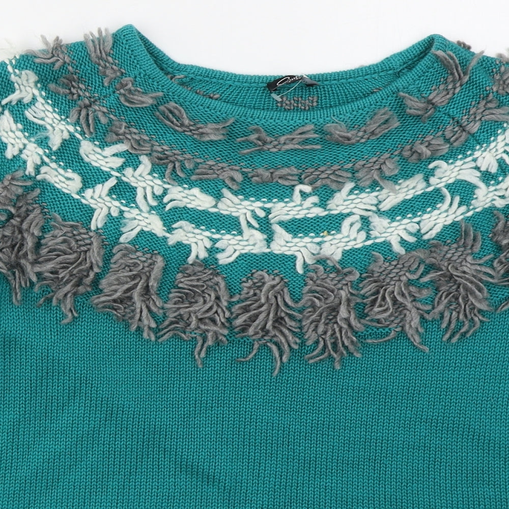 Eureca Womens Green Crew Neck  Acrylic Pullover Jumper Size 14