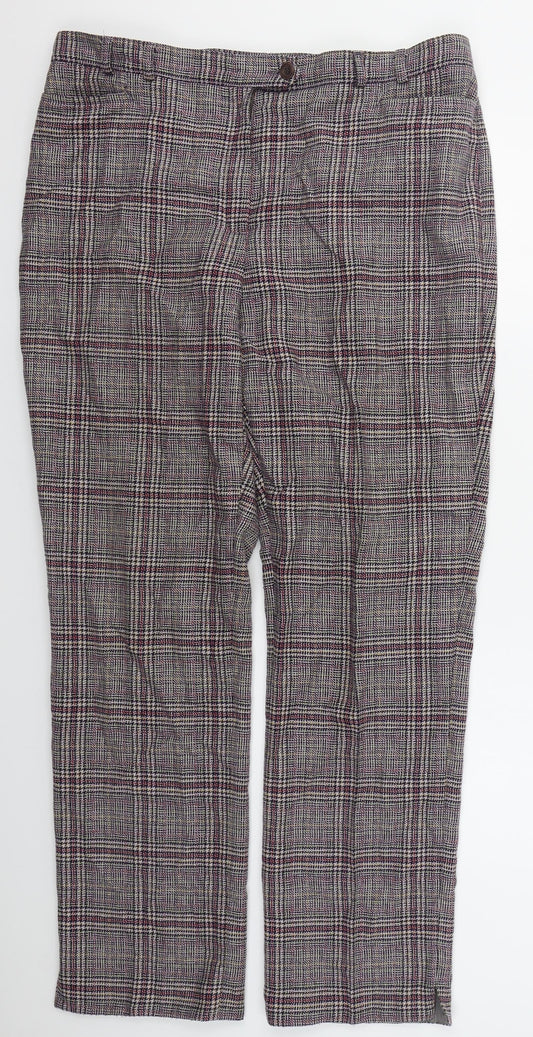 Peter Hahm Womens Purple Check Wool Trousers  Size 36 in L30 in Regular Button