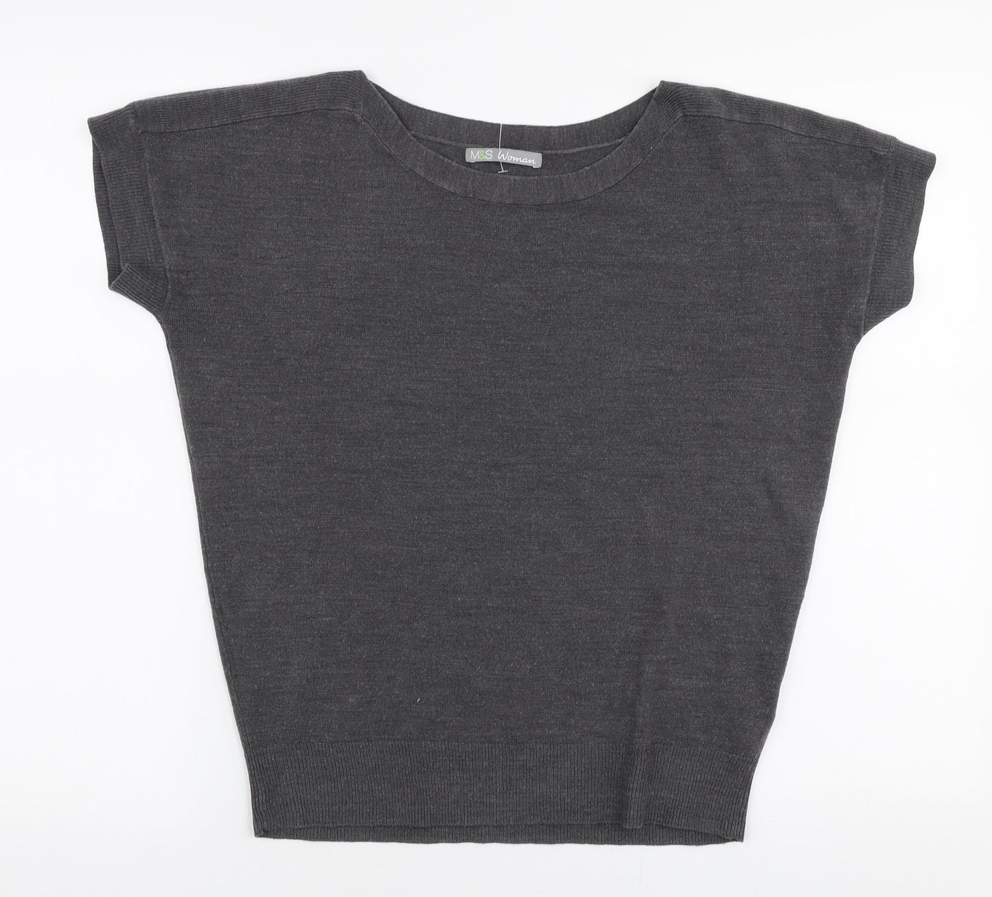 Marks and Spencer Womens Grey Boat Neck  Acrylic Pullover Jumper Size 8