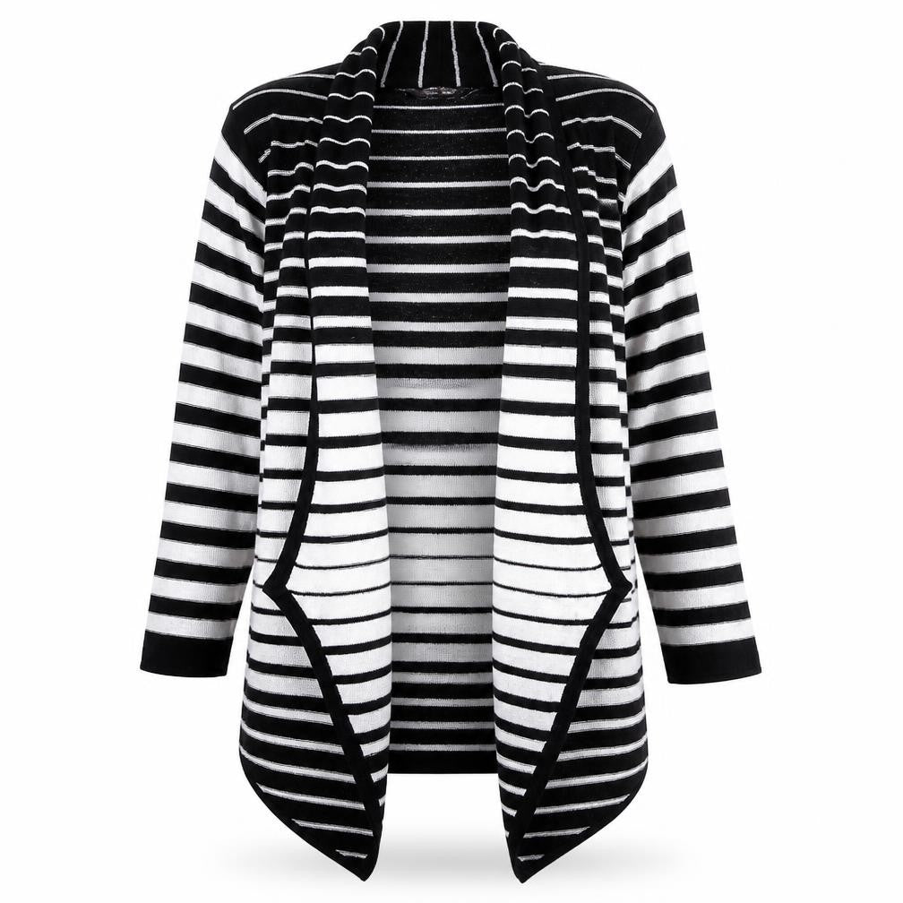 Marks and Spencer Womens Black V-Neck Striped Acetate Cardigan Jumper Size 10