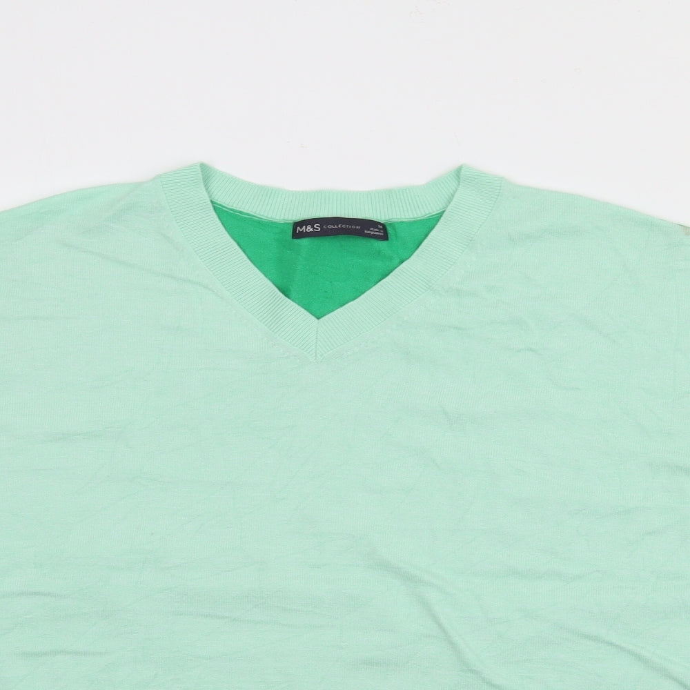 Marks and Spencer Womens Green V-Neck  Viscose Pullover Jumper Size 14