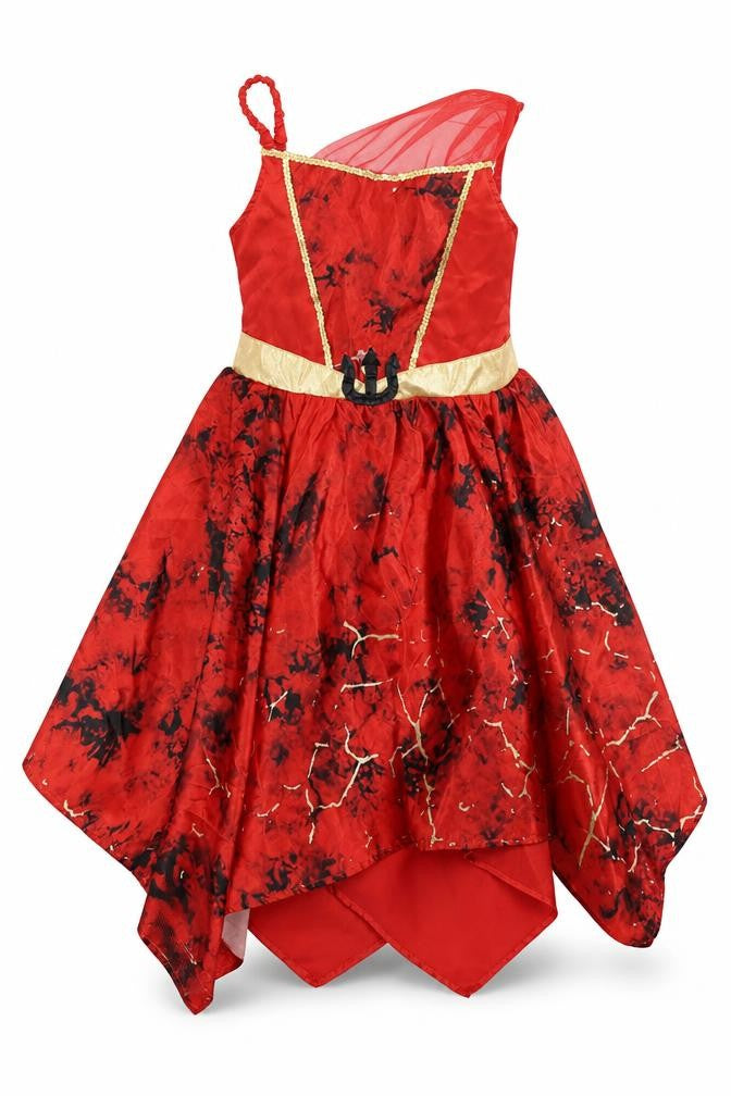 Morrisons Girls Red  Polyester Ball Gown  Size 5-6 Years  Off the Shoulder Pullover - Halloween Devil Fancy Dress
