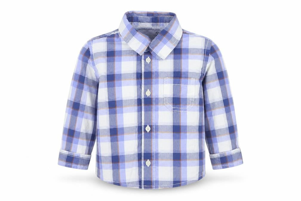 Matoral Boys Blue Check Cotton Basic Button-Up Size 6-9 Months Collared Button