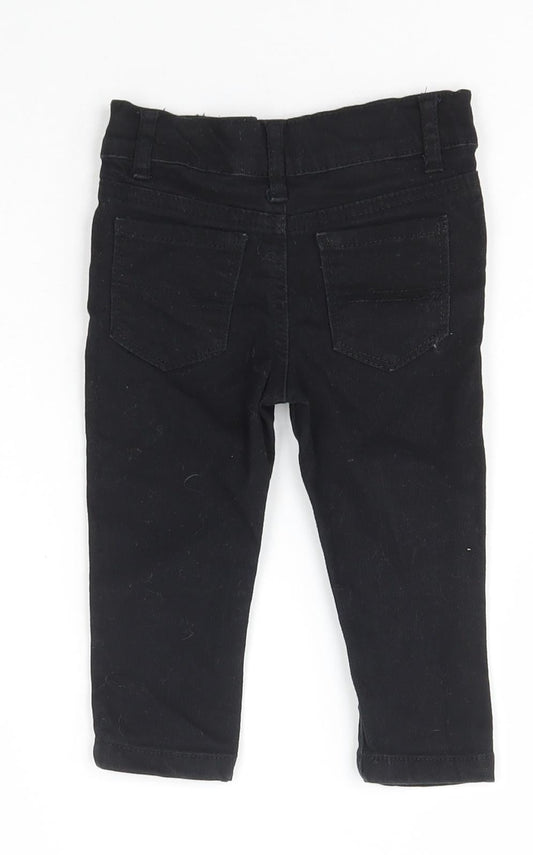 Denim & Co. Girls Black  Cotton Jogger Jeans Size 6-9 Months  Snap