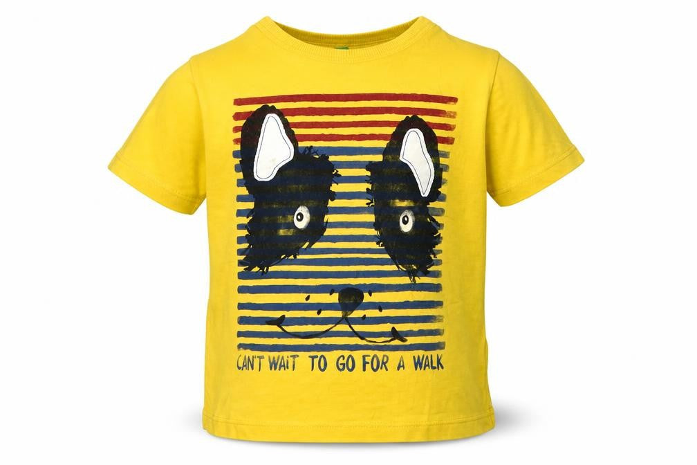 United Colors of Benetton Girls Yellow  Cotton Basic T-Shirt Size 2 Years Crew Neck Pullover