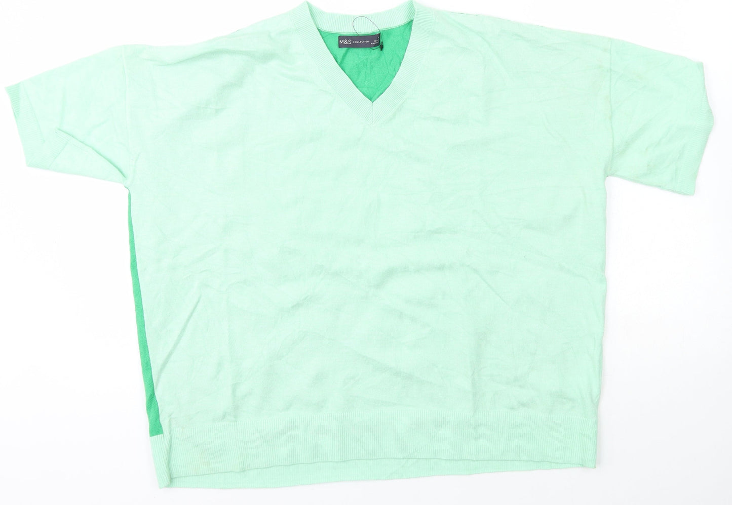 Marks and Spencer Womens Green V-Neck  Viscose Pullover Jumper Size 16